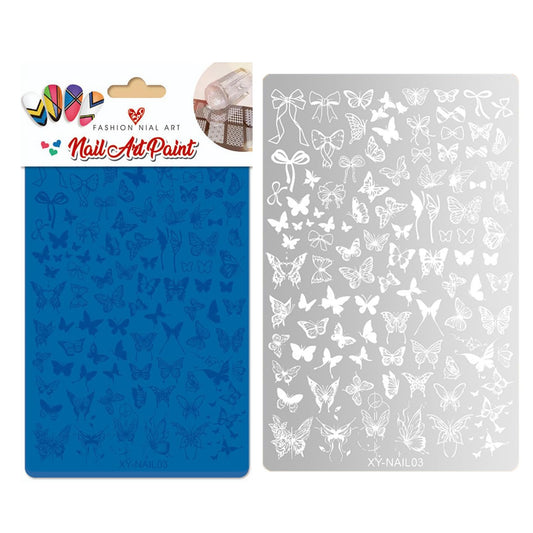 Placa de estampado de uñas, lazos de mariposa, diseño de cin