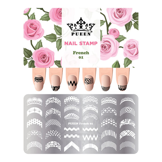 PUEEN Nail Art Stamping Plate -French 01-4.921x2.559 in Uniq