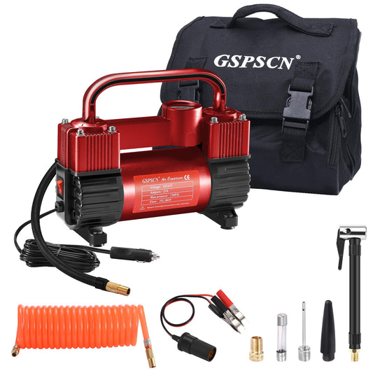 GSPSCN Inflador de neumáticos rojo de doble cilindro resiste