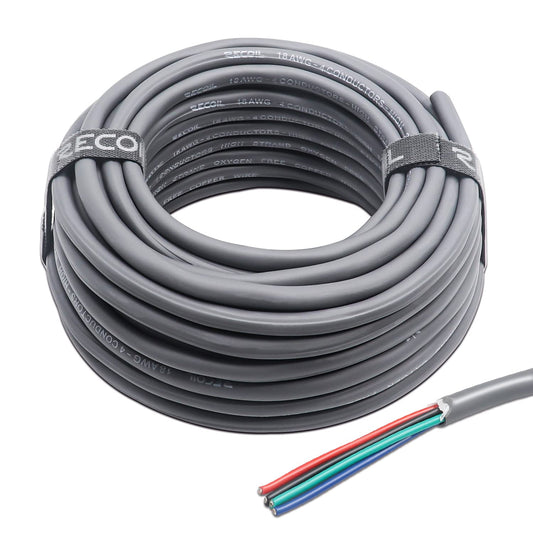 Recoil 100 pies 4 conductores 18AWG de bajo voltaje RGB cabl