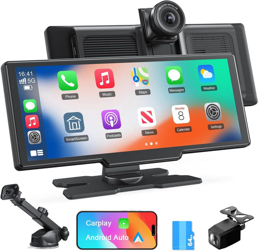Pantalla inalámbrica Apple Carplay, Android Auto, con cámara