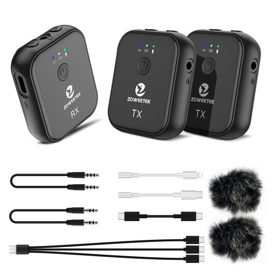 ZOWEETEK Micrófono inalámbrico Lavalier de doble canal, adec