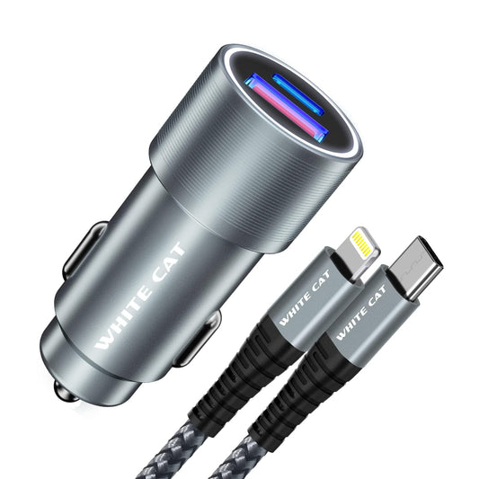 Cargador USB C para automóvil de 38 W, adaptador de doble pu