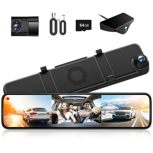 WOLFBOX G890 - Cámara de tablero de espejo de 3 canales de 1