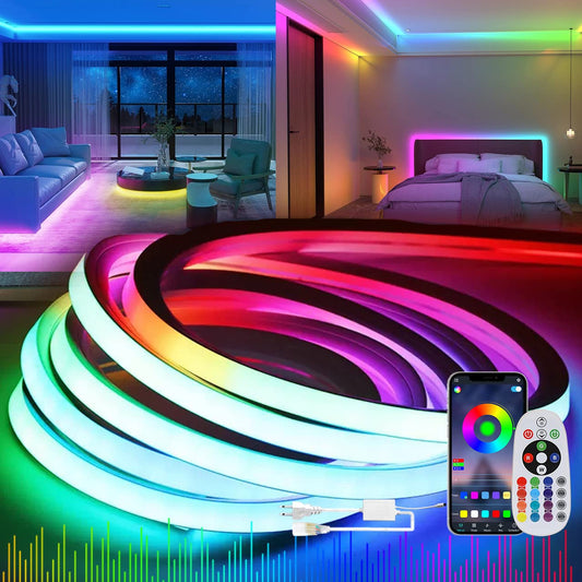 KSIBNW Tira de luces LED de neón RGB de 16.4 pies con contro