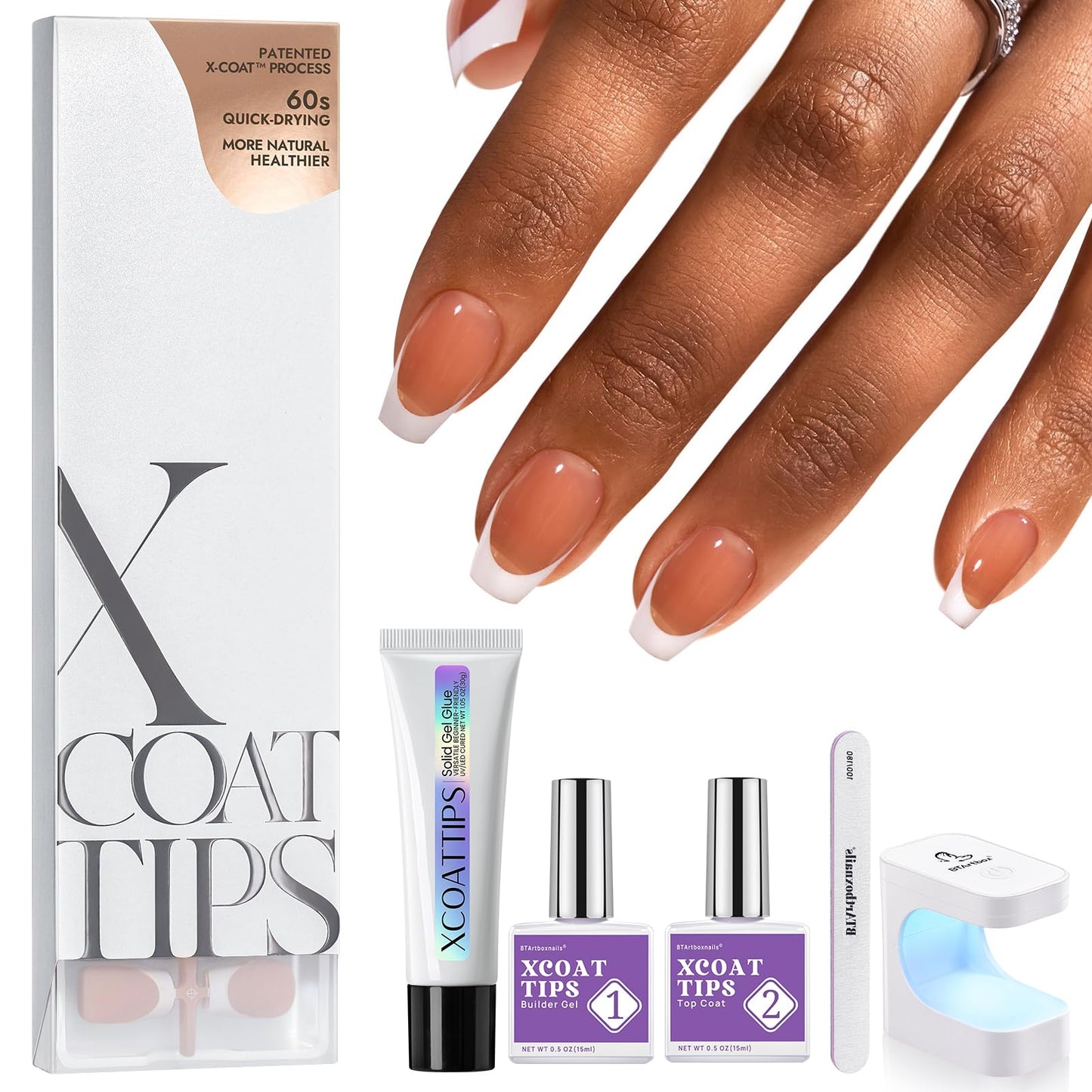 BTArtboxnails XCOATTIPS - Kit de uñas de gel francesas a pre