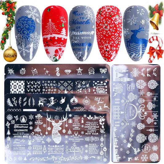 Platos de estampado de uñas de Navidad, 5 piezas, kit de sel