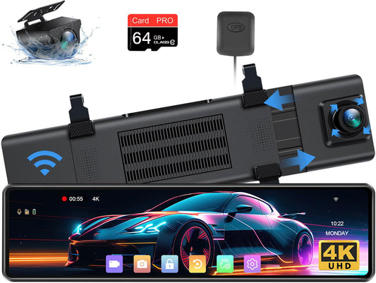 Cámara de espejo retrovisor 4K de 12 pulgadas mejorada 2025