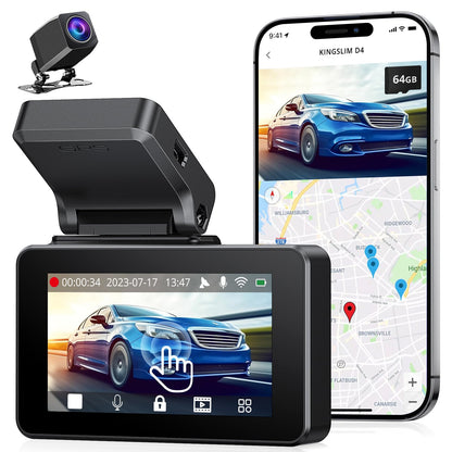 Kingslim Cámara de tablero frontal y trasera 4K, cámara de t