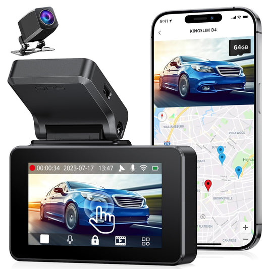 Kingslim Cámara de tablero frontal y trasera 4K, cámara de t