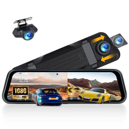 CAMECHO Cámara de espejo retrovisor, 9.66 pulgadas, Full HD