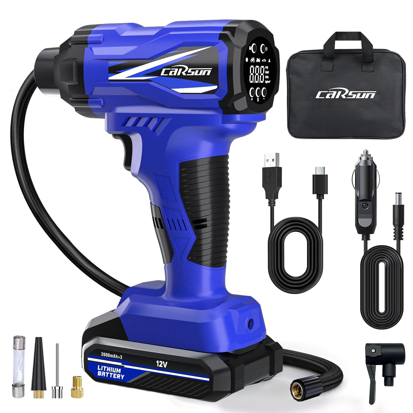 CARSUN Inflador de neumáticos, compresor de aire portátil, b