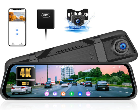 CAMECHO Cámara de tablero de espejo 4K, pantalla táctil comp
