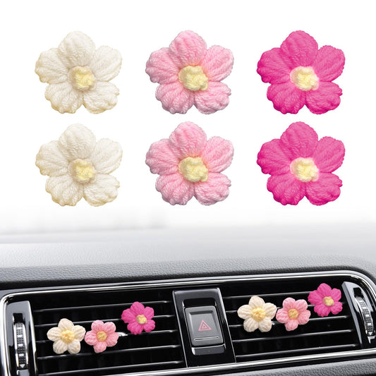 Clips de ventilación de automóvil con flores de ganchillo, 6