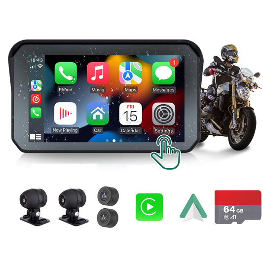 DVR de motocicleta: Apple Carplay inalámbrico, Android Auto,