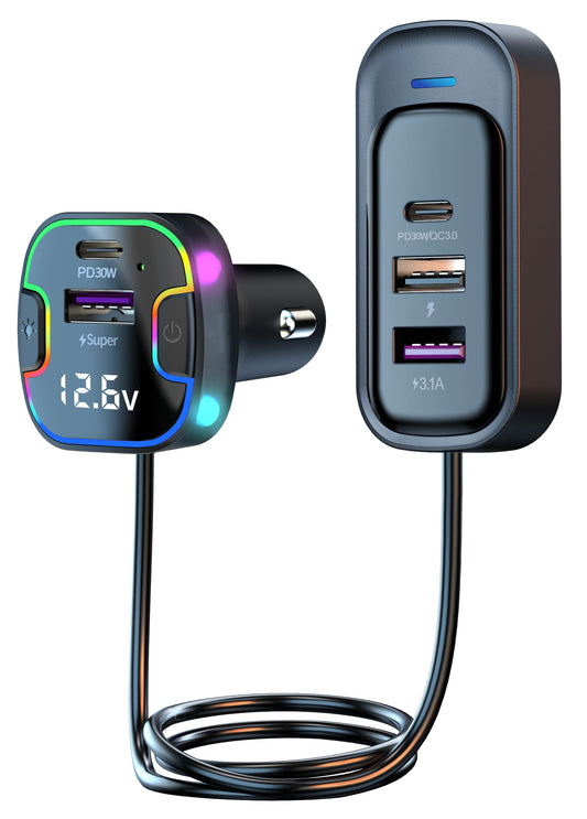 Cargador de coche USB C [pantalla de voltaje LED] 100 W 5 pu