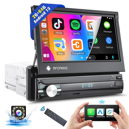 UNITOPSCI 2G 64G Single Din Flip Out Android 13 Car Stereo W