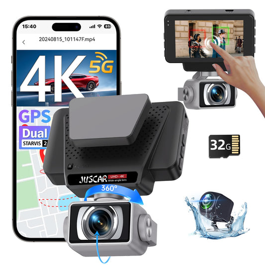 Cámara de tablero WiFi 5G frontal y trasera, UHD 4K+1080P, c