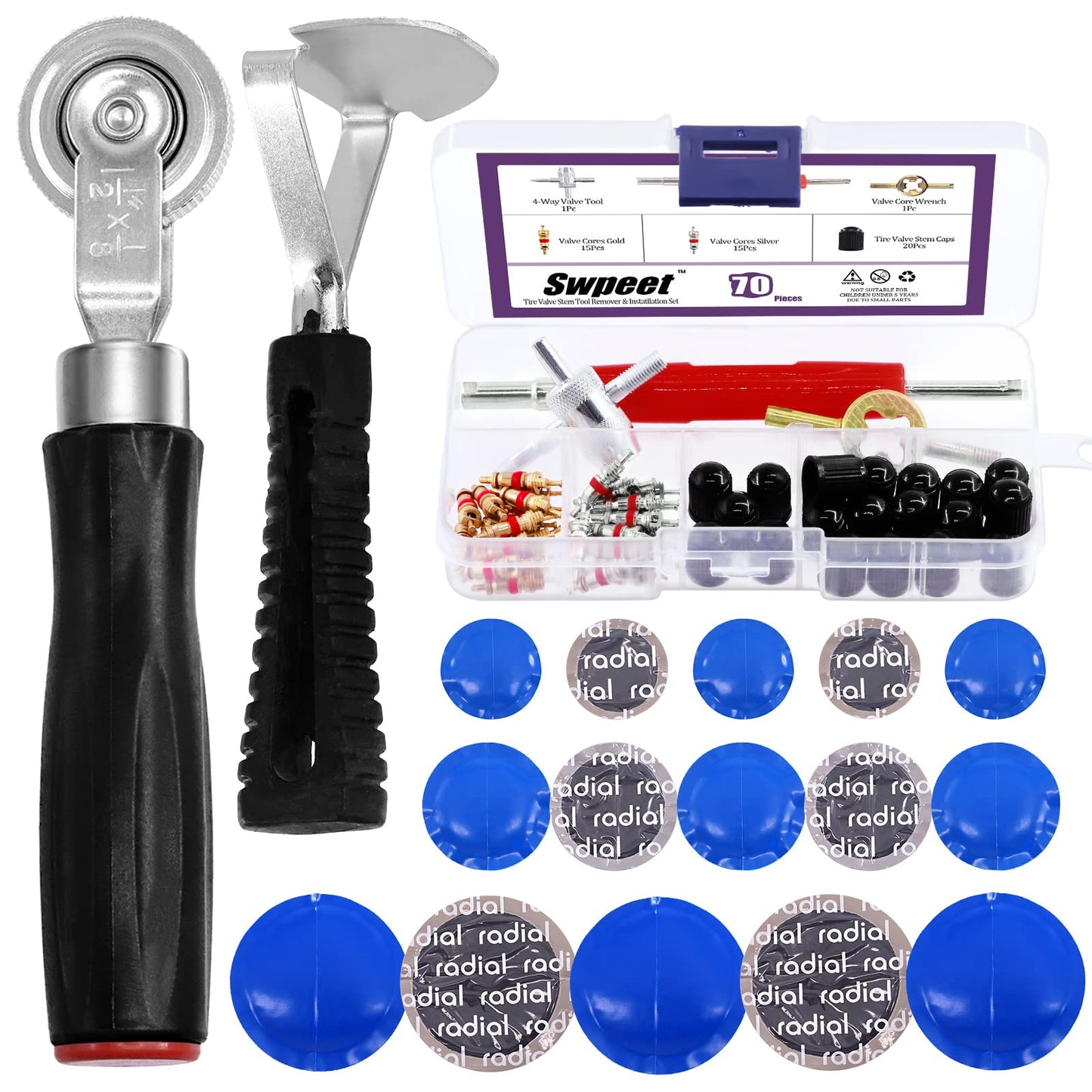 Swpeet Kit de herramientas de rodillo de parche de neumático