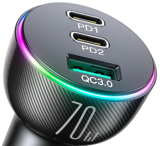JOYROOM Cargador de coche USB C de 70 W, doble PD35W y QC3.0