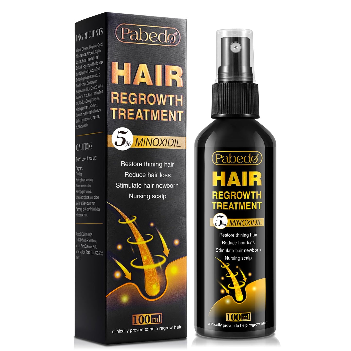 Suero de crecimiento del cabello de minoxidil al 5%, spray d