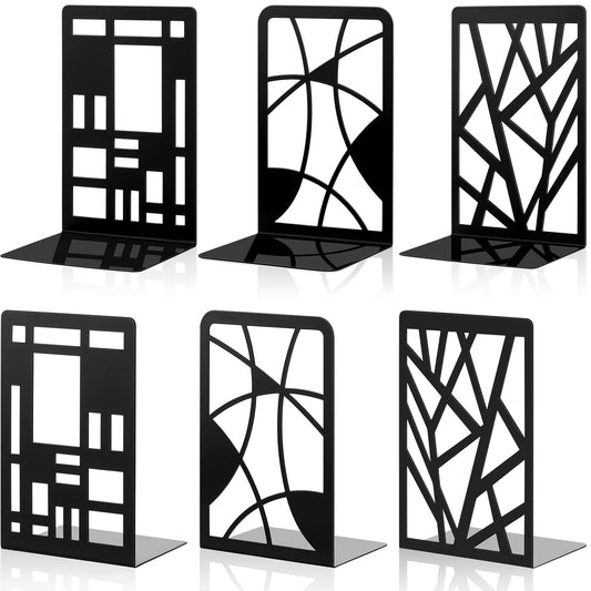 Zonon 3 pares de sujetalibros de metal negro para estantes,