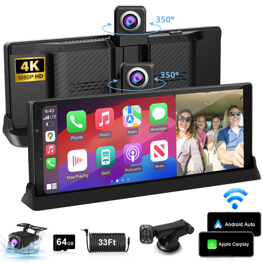 【Lente giratoria de 350°】Pantalla inalámbrica Apple CarPlay