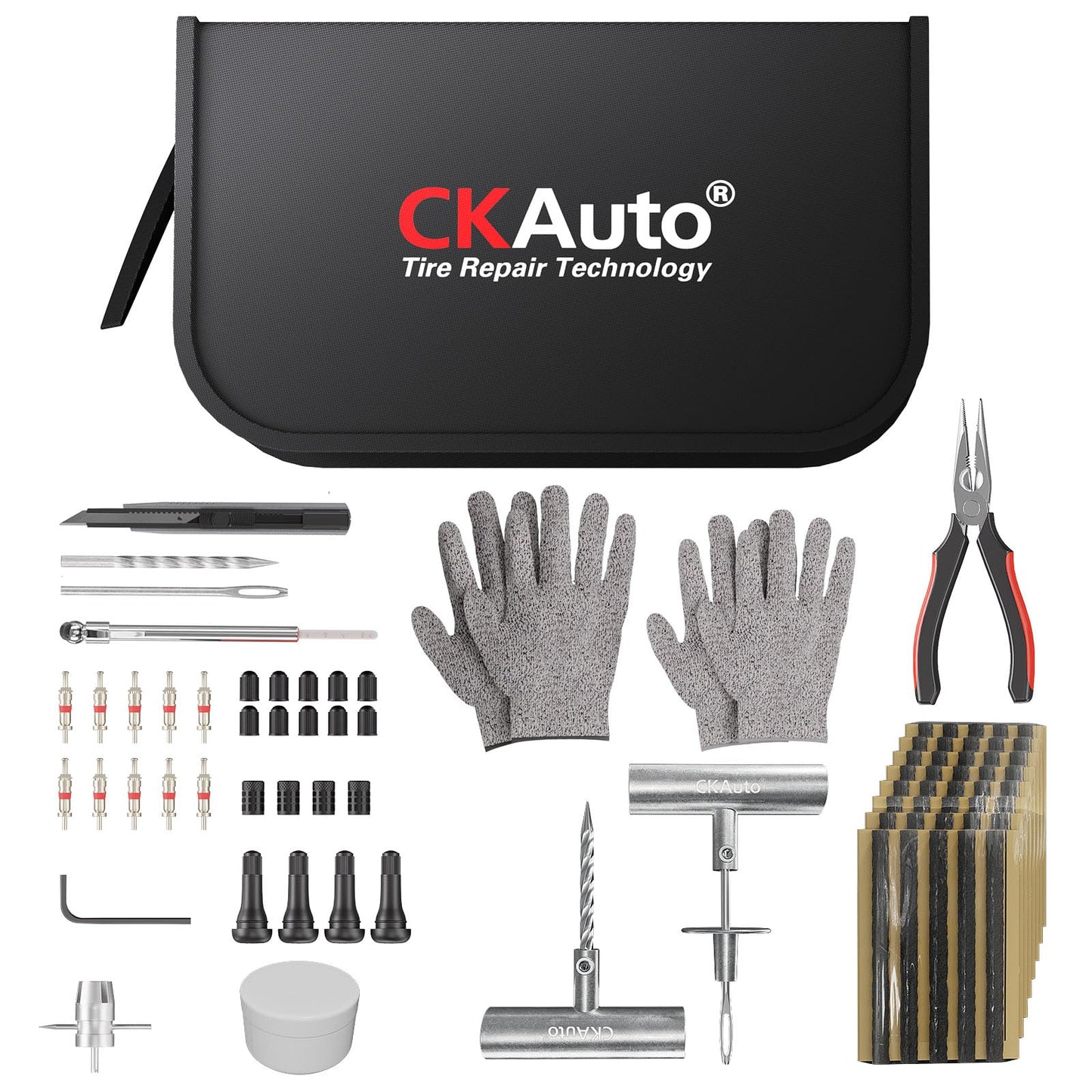 CKAuto Kit de reparación de tapones de neumáticos, kit de he