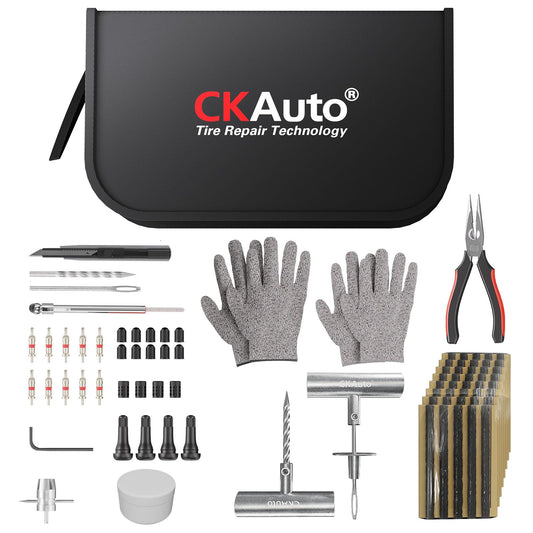 CKAuto Kit de reparación de tapones de neumáticos, kit de he