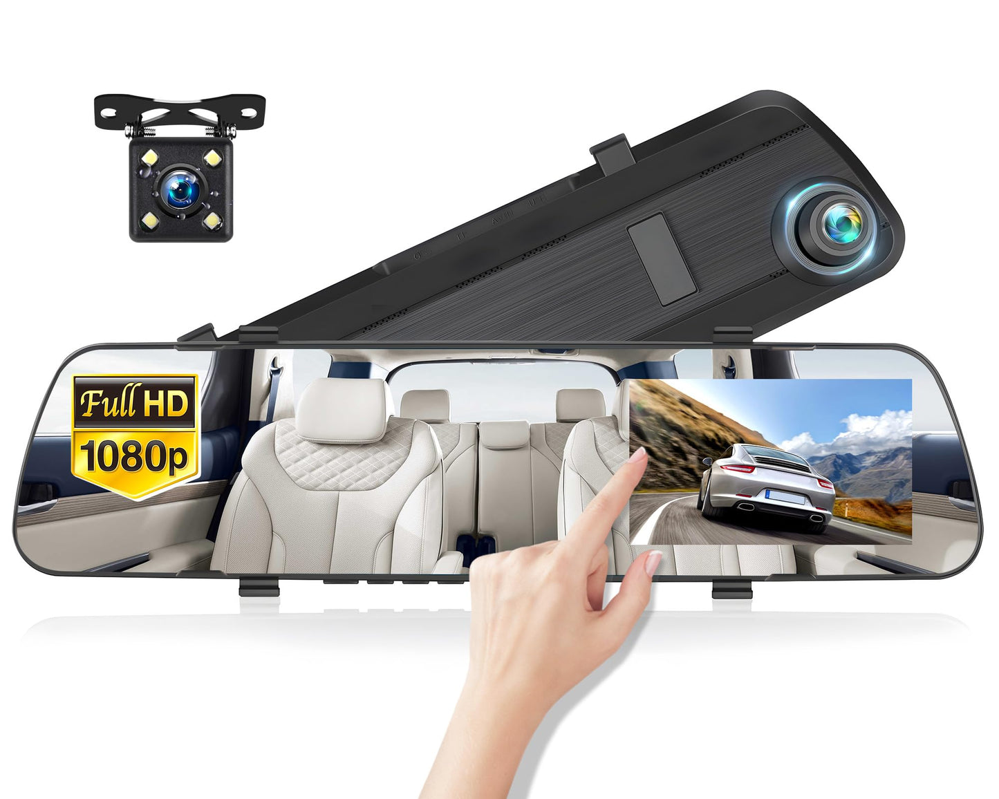 Espejo Dash Cam de 4 pulgadas, espejo retrovisor 1080P cámar