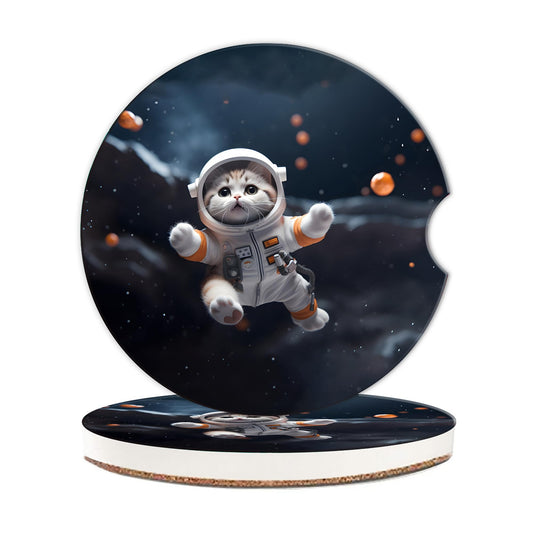 Bonitos posavasos para automóvil con diseño de gato espacial