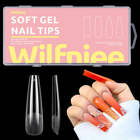 240 puntas de uñas de gel suave con forma de ataúd, puntas d