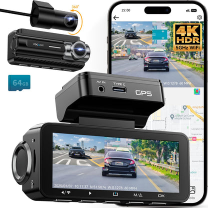 Cámara de tablero frontal trasera 4K integrado 5G WiFi GPS,