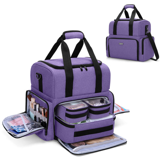 BAFASO Bolsa de maquillaje de viaje grande de 2 capas con 3