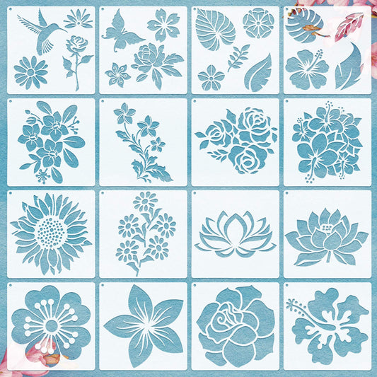 Zonon Kit de plantillas de flores de 17 piezas para pintar s