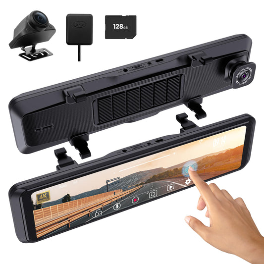 Dashcam espejo 4K con cámara trasera 2K, gran angular de 170