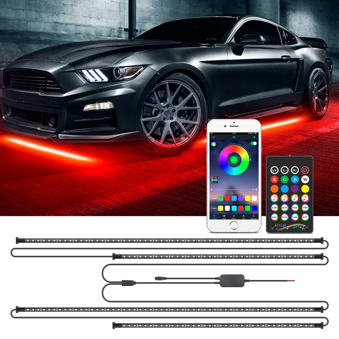 MICTUNING 4 luces LED subterráneas para automóvil, kit de lu