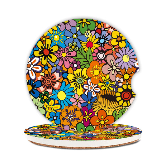 Posavasos abstractos de flores hippie para automóvil, 2 unid