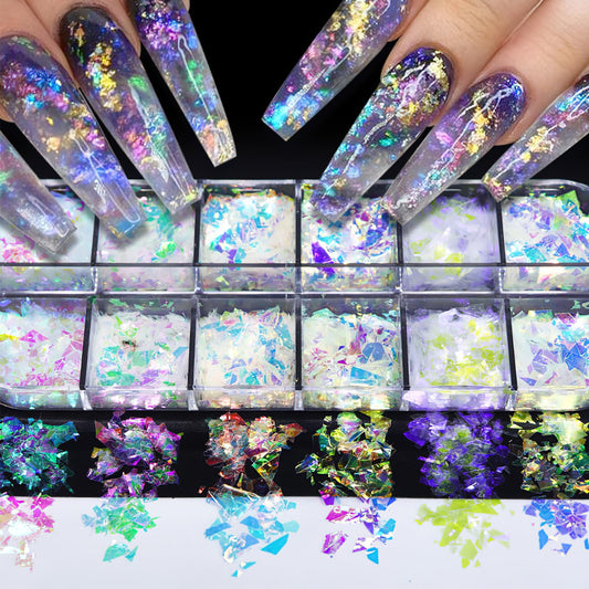 Juego de 12 colores iridiscentes cromados para arte de uñas,