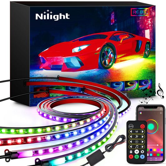 Nilight 4 tiras de luces de neón para automóvil, 256 LED, RG