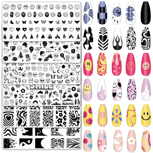 Whaline Juego de 6 placas de uñas de cara sonriente, diseño