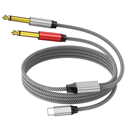 USB C a Dual 0.250 in 1/4 pulgadas TS Audio estéreo Y Cable