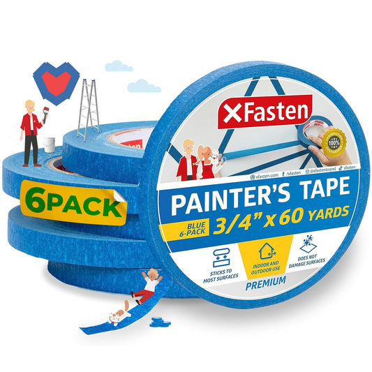 XFasten Blue Painters - Cinta adhesiva azul de 3/4 pulgadas