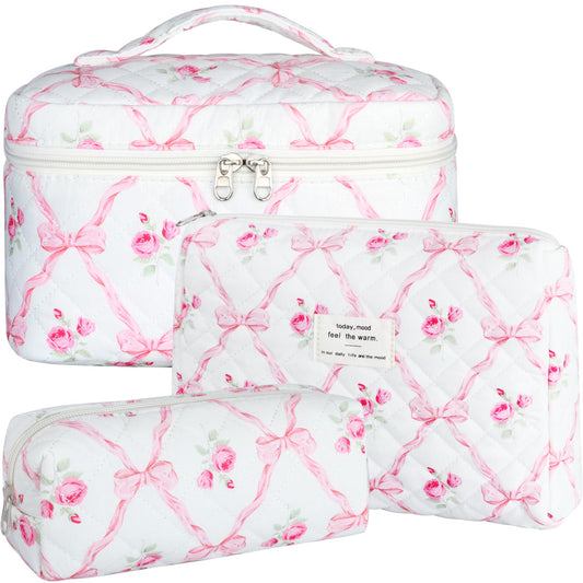 Juego de bolsas de maquillaje acolchadas, 3 bolsas grandes d