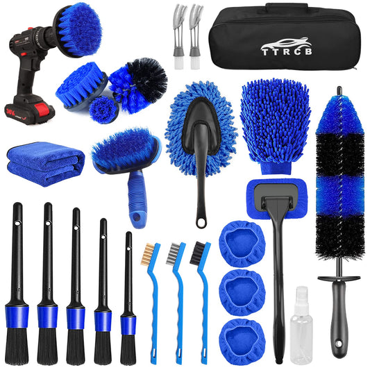 Juego de 26 cepillos para detalles de automóvil, kit de deta