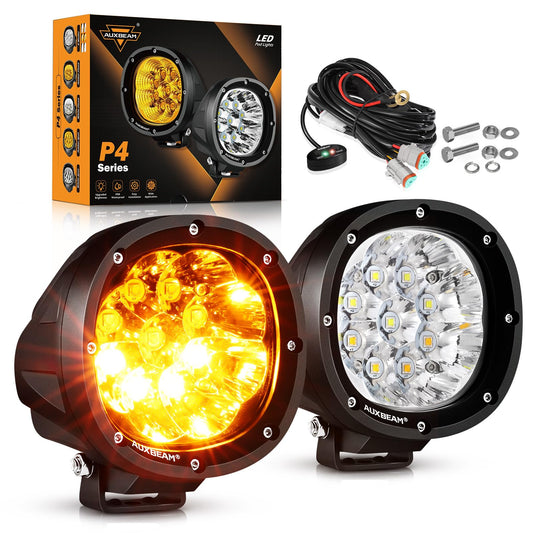 Auxbeam 6 modos de luces LED redondas de color ámbar blanco,