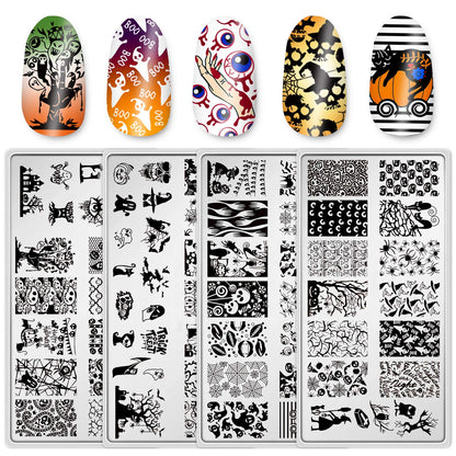 4 piezas de placas de estampado de arte de uñas de Halloween