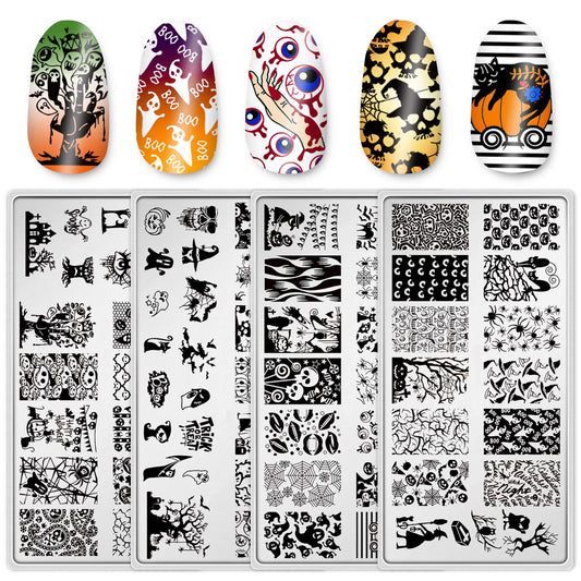 4 piezas de placas de estampado de arte de uñas de Halloween