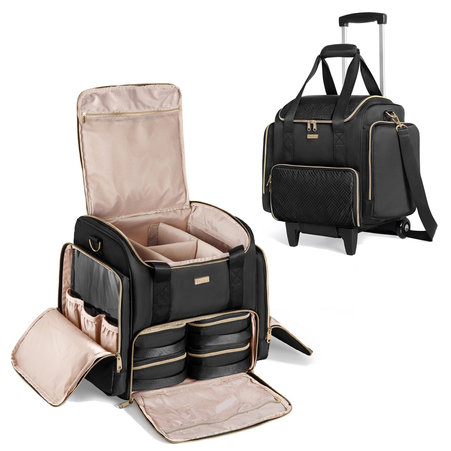 Estuche de maquillaje con ruedas con 4 bolsas extraíbles, es