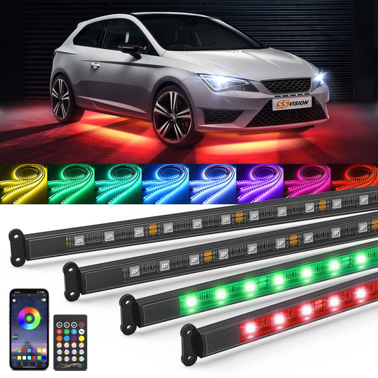 4 tiras de luces de neón para automóvil, luces LED RGB de 12